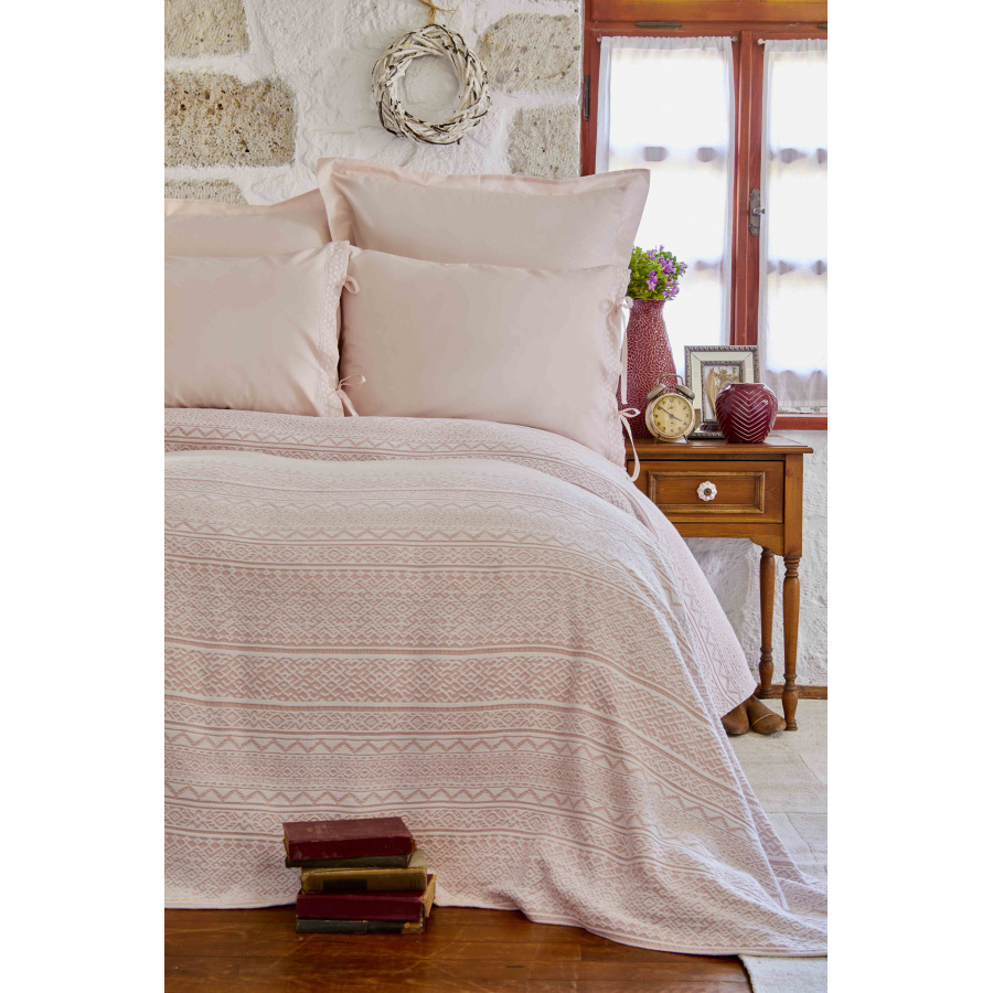 Karaca Home Nelly Pudra Çift Kişilik Soft Jakar Yatak Örtüsü Seti